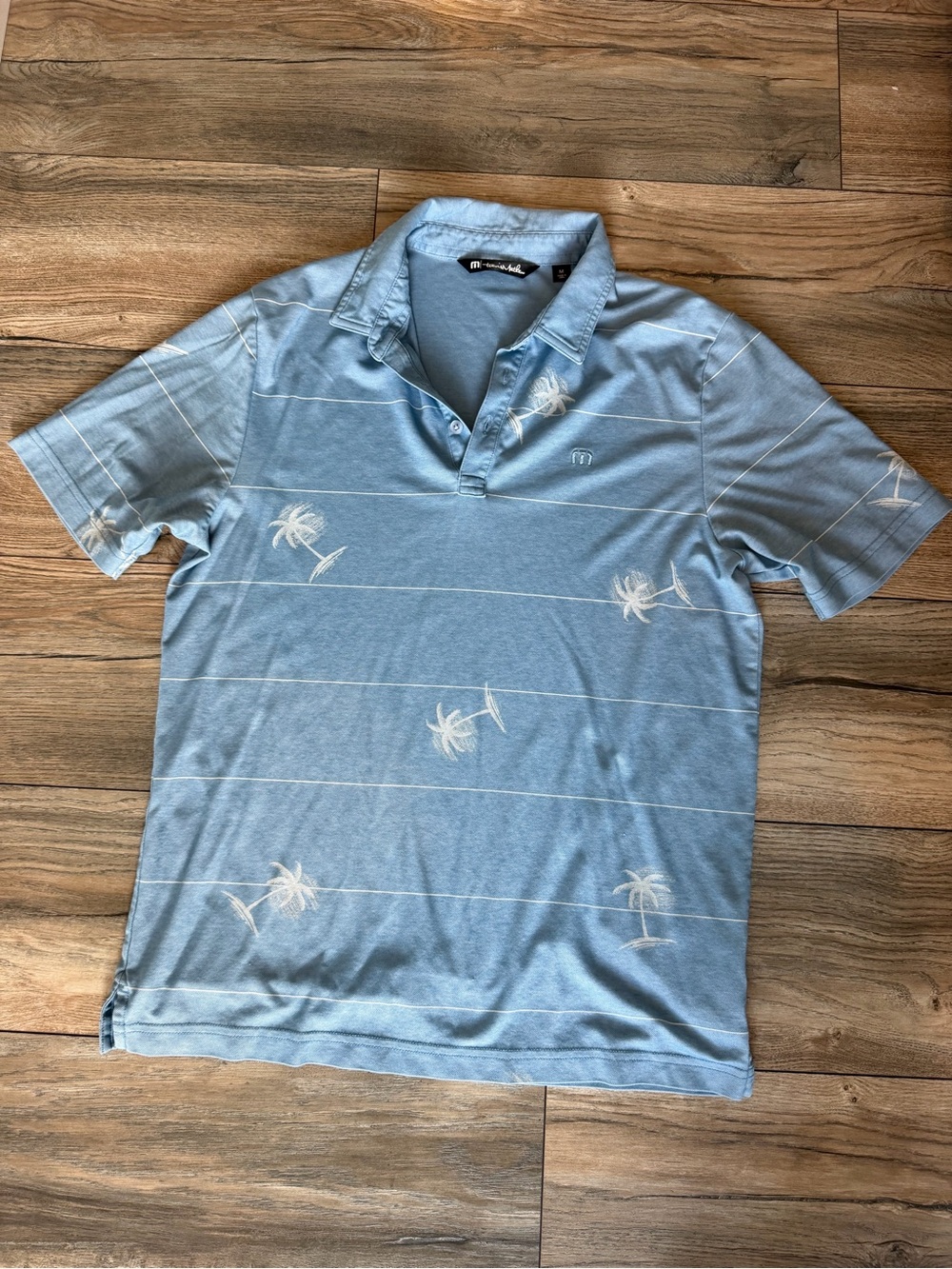 Travis Mathew Light Blue Palm-Print Polo